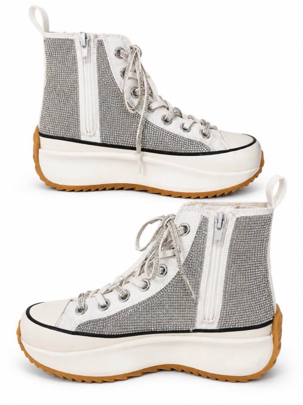 Steve Madden Silver Rhinestone Platform High-Top Sneakers with Gum Sole